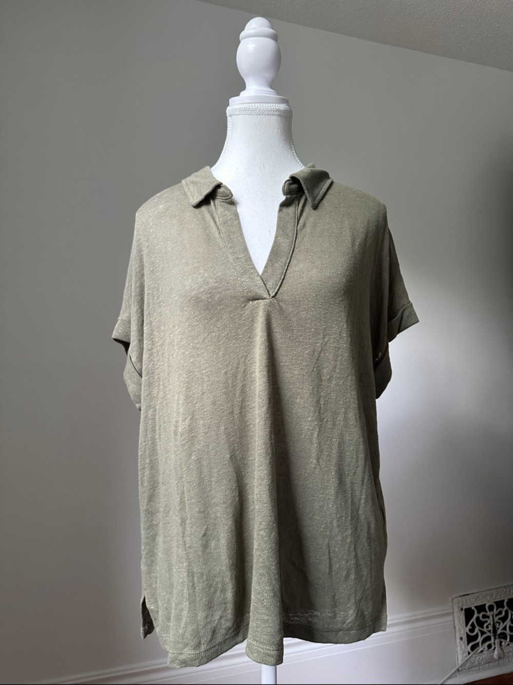 BANANA REPUBLIC‎ Green Linen Blend Johnny Collared Short Sleeve Large